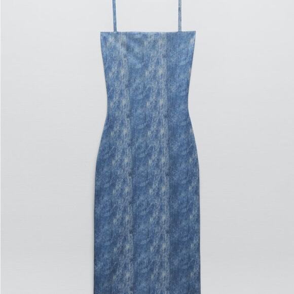 ZARA BLOGGER FAVORITE PRINTED DENIM KNIT DRES - Picture 8 of 9